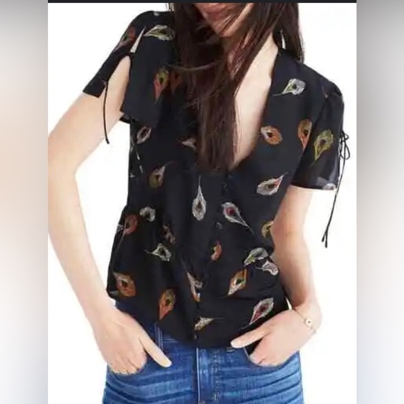 Madewell size 4 belle silk peacock feather print . Women’s blouse . - Picture 1 of 4